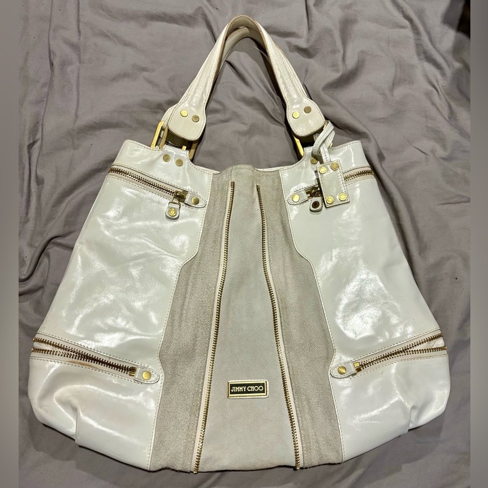 Jimmy Choo White Leather & Gray Hobo XL